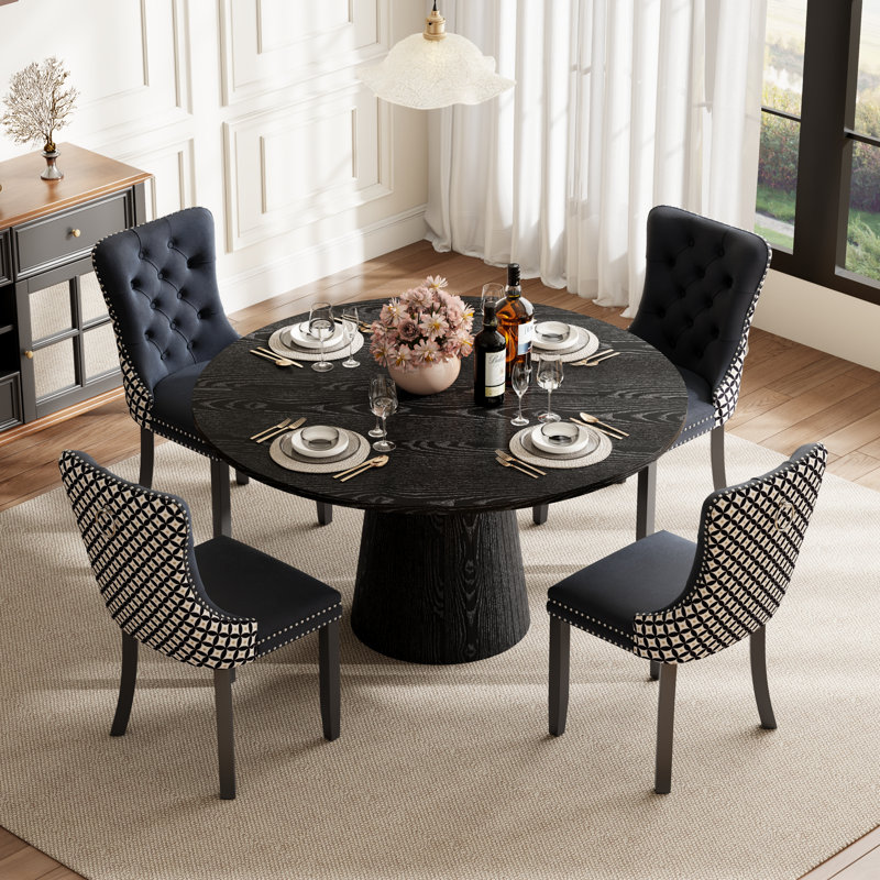 Ensemble de table de salle à manger ronde avec 4 chaises capitonnées rembourrées, ensemble de table de salle à manger de style Mid-Century pour coin-repas de cuisine