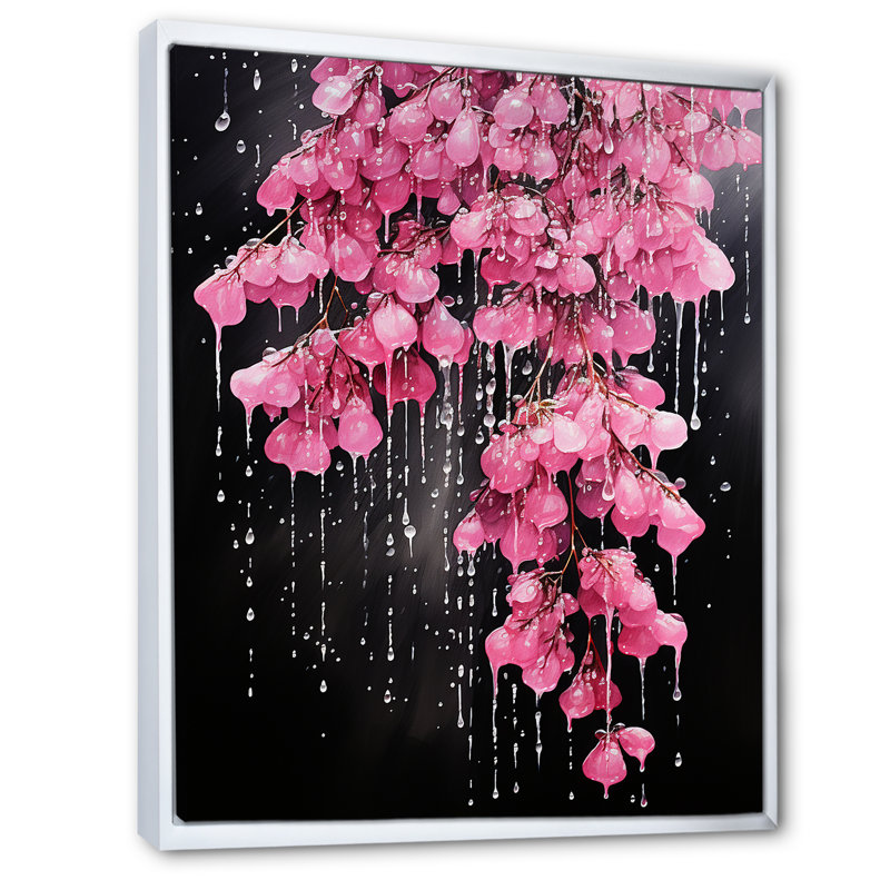 Fuchsia rose sur fond rose - Art mural fuchsia, Cadre flottant blanc, H 40 po x l 30 po x P 1,5 po