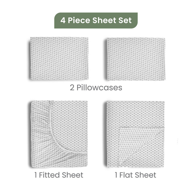 Comfort Wash 200 Thread Count Geometric 100% Cotton Percale Sheet Set, Queen Sheet Set + 1 Fitted Sheet + 2 Pillowcases, Gray