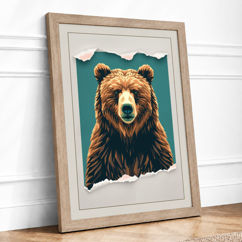 Bear Frontward Rustic - Framed Print, A1 - 84.1 x 59.4 cm, Oak