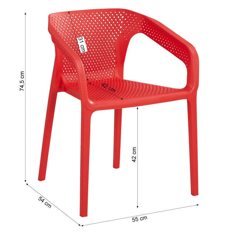 Isaias Stackable Outdoor Patio Dining Armchair, Red
