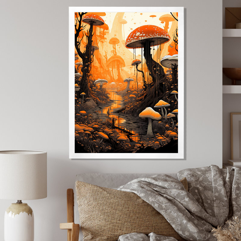 «Amarita Magical Mushroom Vintage Illustration I», reproduction sur toile, Cadre simple blanc, H 32 po x l 16 po x P 1 po