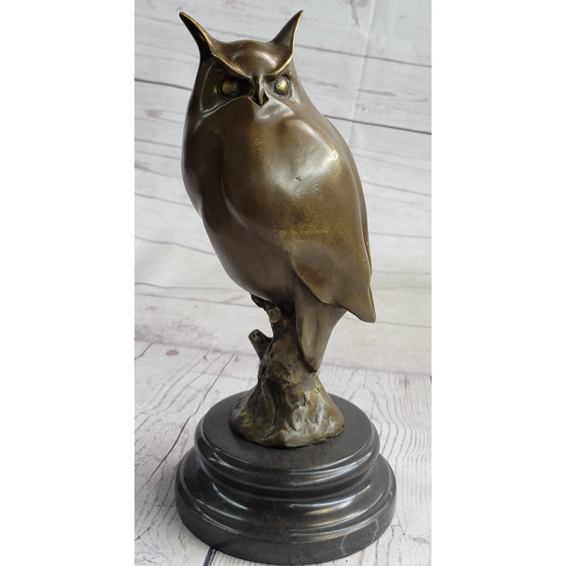 Abobakr Original Milo Abstract Modern Art Owl Bird Bronze Sculpture Marble Statue Figurine 12" x 5.5"