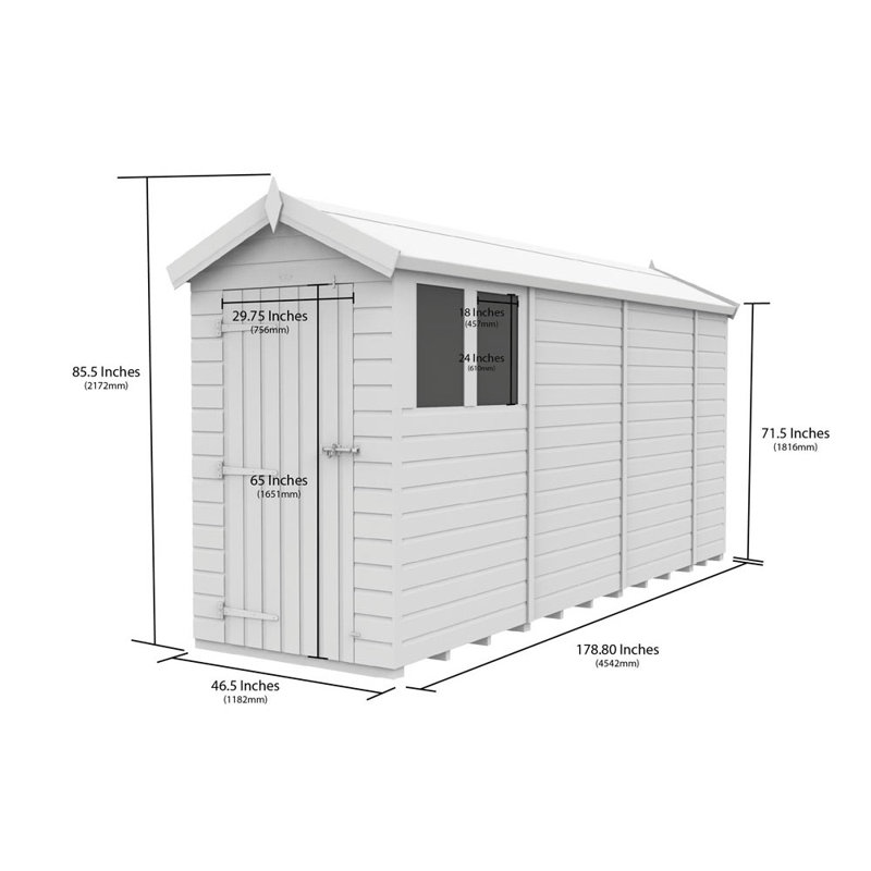 4ft x 15ft Apex Shed - Single Door with Windows