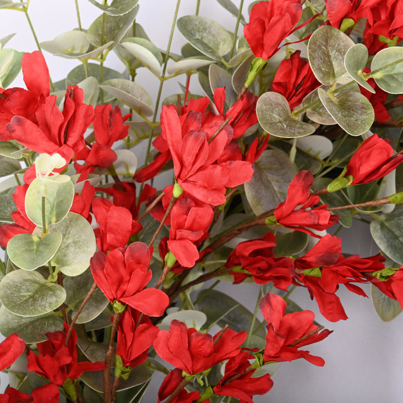 26" Eucalyptus Blossoms Cluster Floral Wreath for Front Door, Red