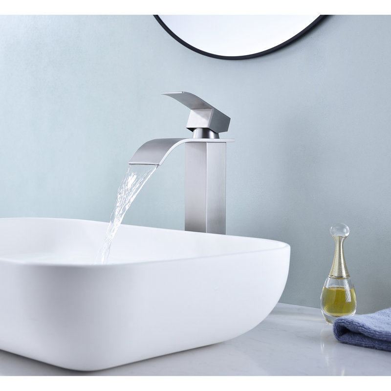 Stainless Steel Waterfall Spout Bathroom Faucet, Single Handle, Construction, Brushed Nickel Handle Sink Steel, Chic Design,