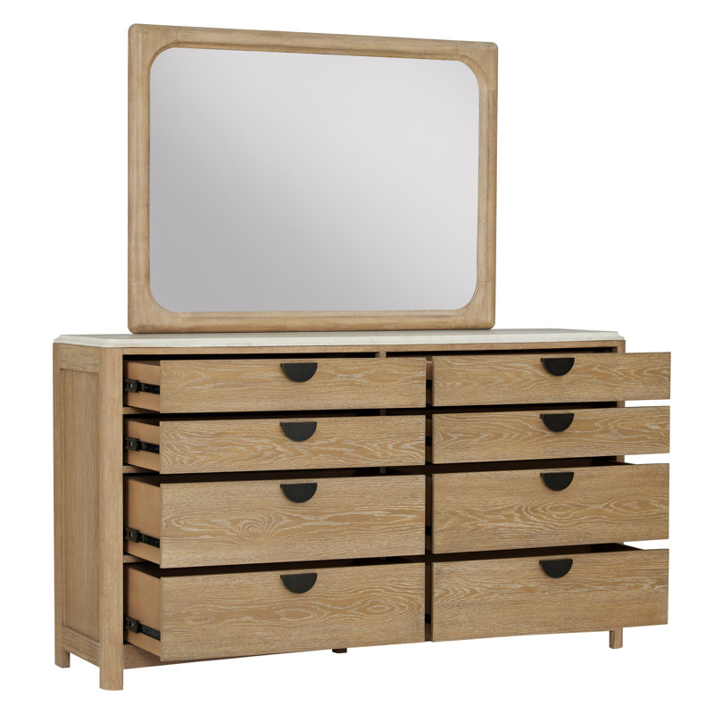 Grand lit tapissier 2 tables de chevet et commode avec miroir, 5 Pcs: Bed, Dresser, Mirror, 2 Nightstands, Grand lit