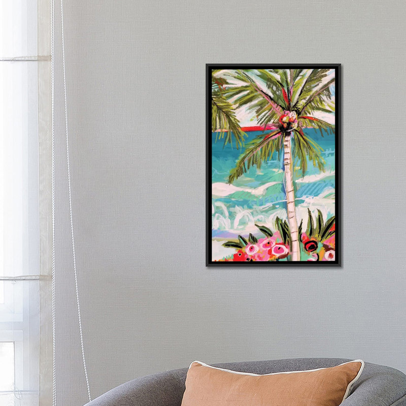«Palm Tree Whimsy II», impression sur toile, Toile avec cadre noir, H 48 po x l 32 po x P 1,5 po, Pas de tapis