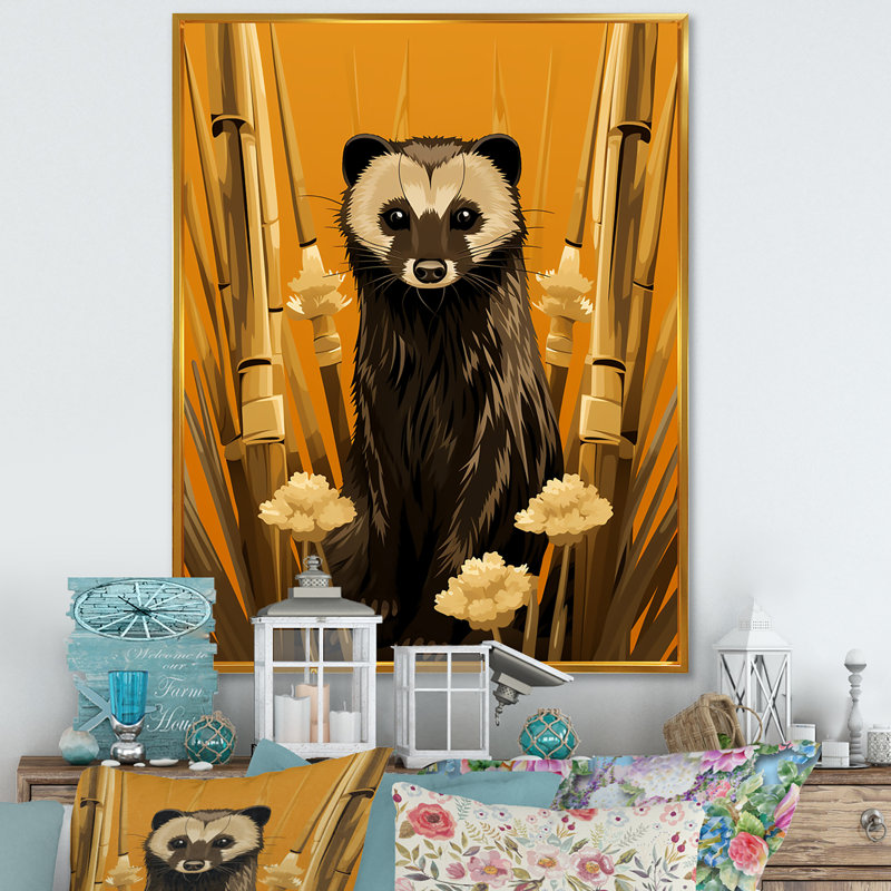 Découverte de suricate jaune, art mural Meercat, Cadre flottant doré, 32" H x 24" W