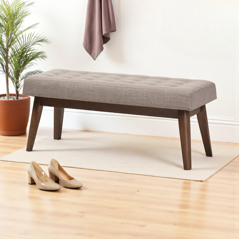 Coogee Bench in Walnut Wood and Light Grey Fabric Upholstery, 17.72'' H X 42.99'' W X 15.98'' D, Gray/Walnut