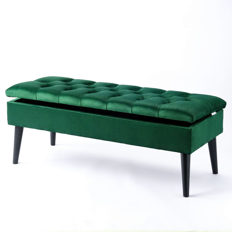 Thalassa Velvet Upholstered Storage Bench, H44 x W140 x D30cm, Green, Black