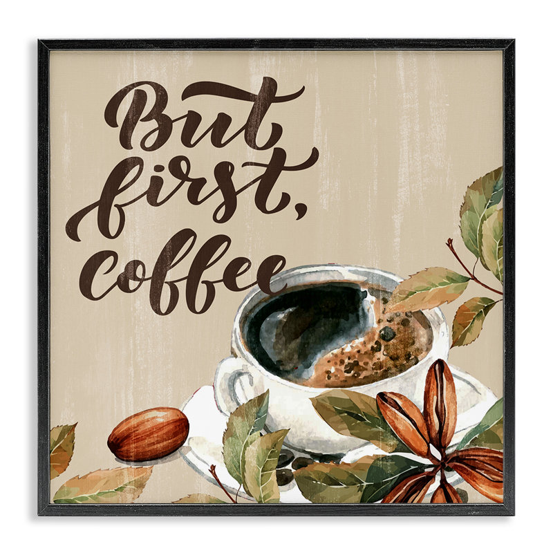 «Rustic But First Coffee», estampe numérique, design par Kim Allen, H 12 po x l 12 po, Giclée encadrée noir minuit