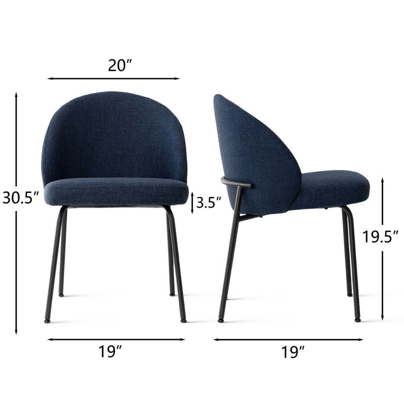 Chaises d'appoint de salle à manger rembourrées modernes avec dossier courbé et siège rembourré, Bleu