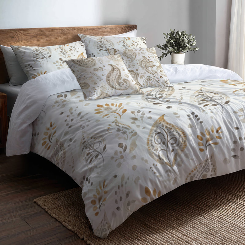Ensemble de literie moderne 5 pièces - Ensemble de housse de couette à motif floral cachemire beige scandinave