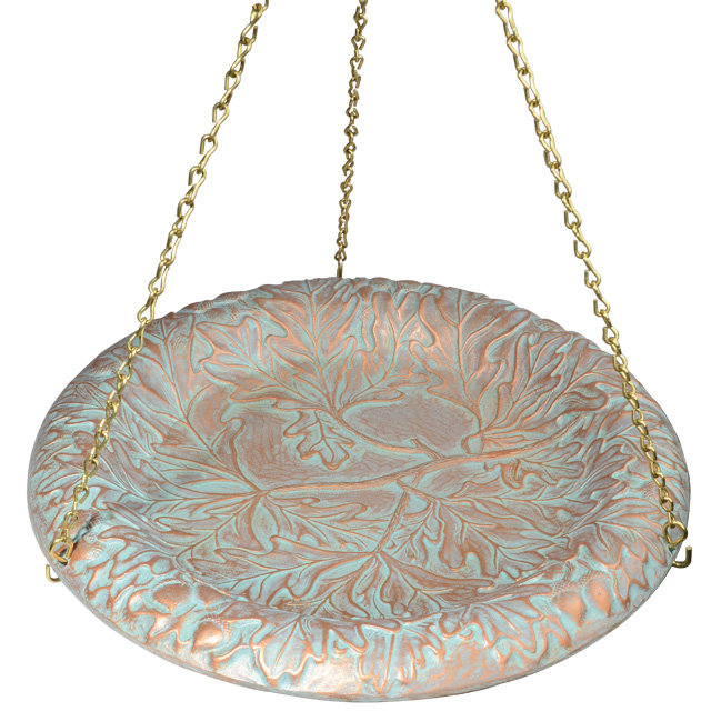 Oakleaf Hanging Birdbath, Copper Verdi