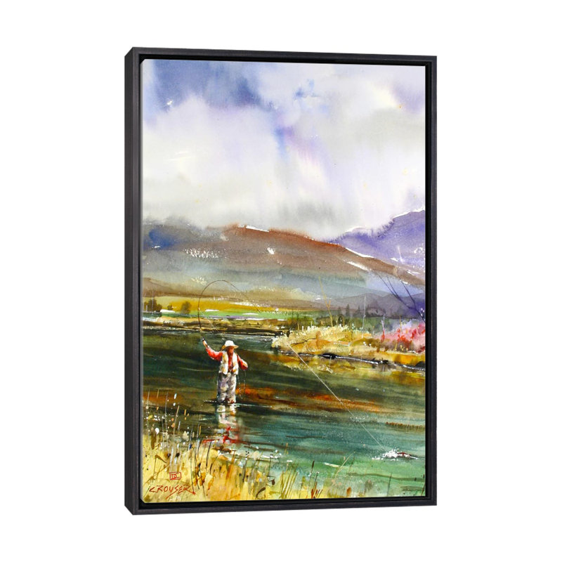 «Pêche II», reproduction d'art encadrée, H 18 po x l 26 po x P 1,5 po, Cadre noir vieilli