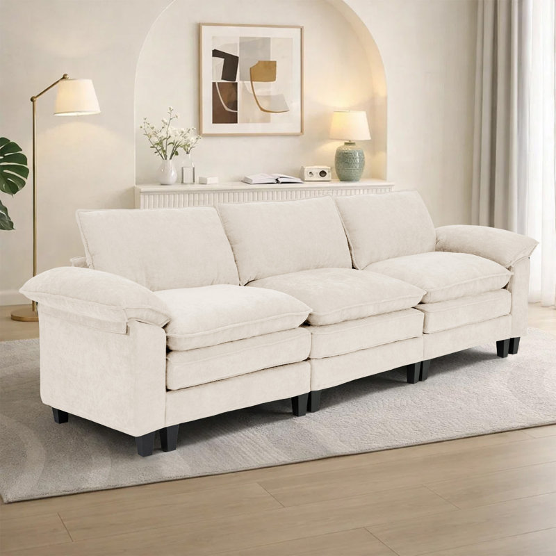 Canapé modulaire rembourré 3 pièces 3 pièces, H 37,4 po x l 113 po x P 27,5 po, 3, Tissu beige