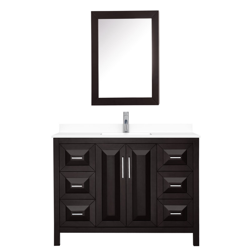 Ensemble de meuble-lavabo simple 48 po avec miroir Daria, Espresso foncé, Chrome poli