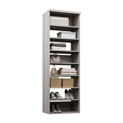 Grey Oak 18" Wall-Mounted Closet Section with 8 Shelves