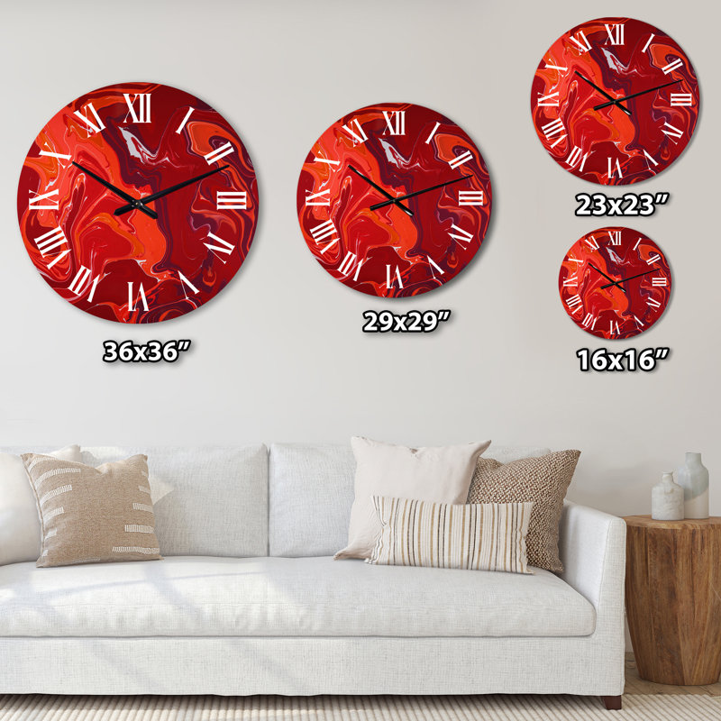Horloge murale moderne avec flamme rouge et marbre liquide, Petit