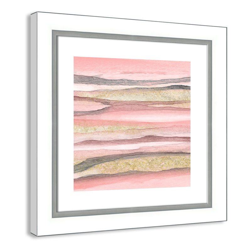 «Ondraya Blush Horizon», reproduction de peinture à l'aquarelle encadrée, Blanc et argent