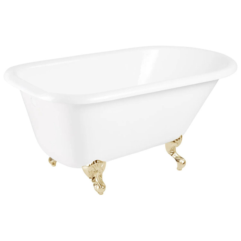 54" Miya Cast Iron Clawfoot Soaking Tub, Polished Brass, White