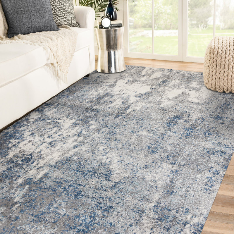 Holly Transitional Abstract Durable Performance Blue Area Rug, Rectangle 2' x 3'