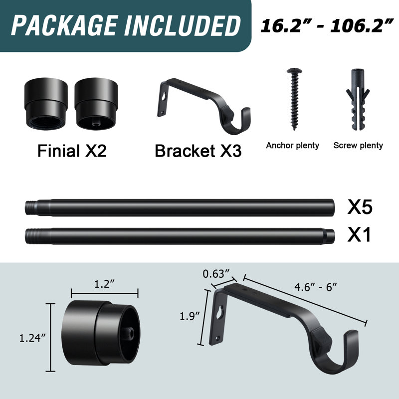 Tringle à rideaux simple ajustable robuste de 1 po de diamètre - Tringle à draperie télescopique très solide facile à installer pouvant contenir des rideaux lourds