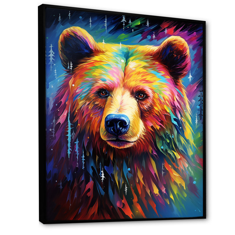 «Colorful Poppart Bear Majesty», reproduction sur toile, Cadre flottant noir, H 44 po x l 34 po x P 1,5 po
