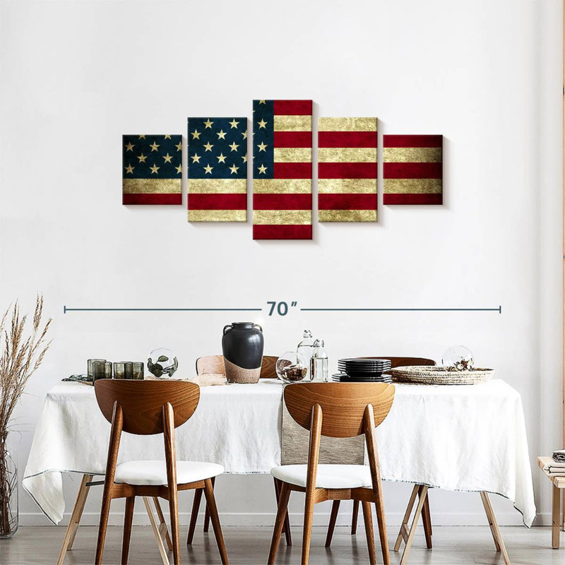 Drapeau rétro des États-Unis 5 pièces, H 55 po x l 24 po x P 1,25 po