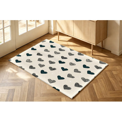 Tapis mignon en forme de cœur crème, joli motif doux, tapis antidérapant doux et durable lavable à la machine, décoration intérieure élégante pour chambre d'ado, dortoir, chambre à coucher, salon, appartement