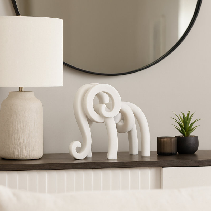 Resin Elephant Figurine – Decorative Objects, Kitchen Decor, and Home Decor Accent Statue for Living Room, Entryway, or Office – Handcrafted Animal Sculpture, 12.75", White