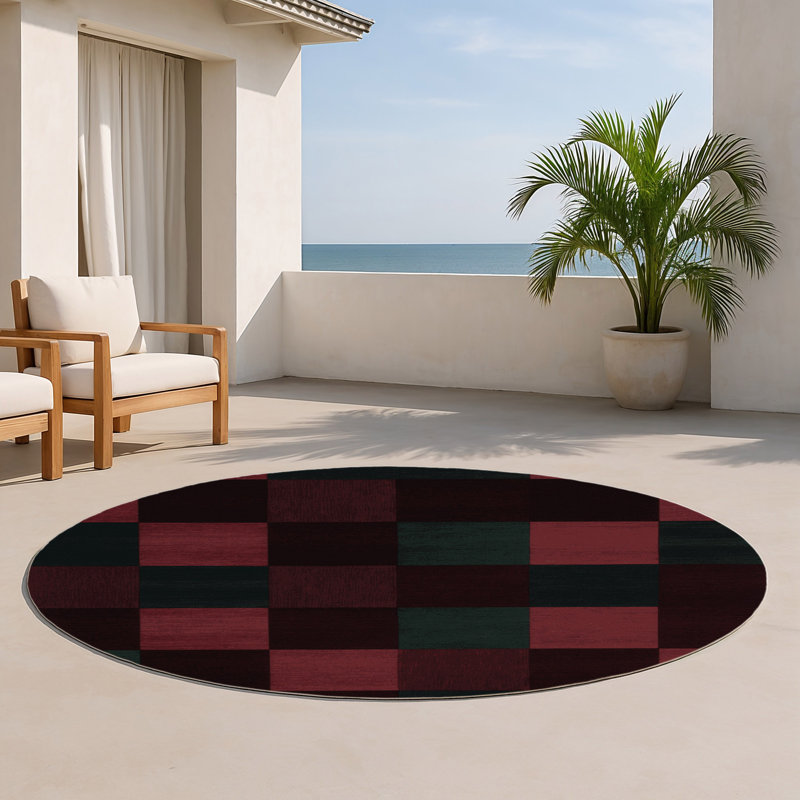 Tapis d'intérieur et d'extérieur à carreaux brun, Rond 5 pi