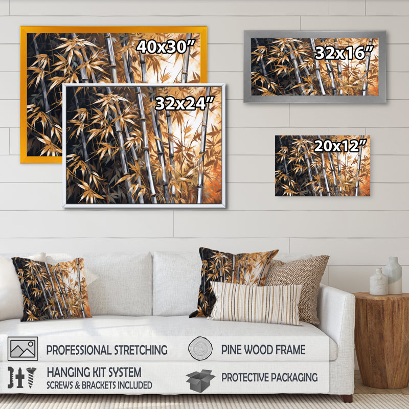 «Jaesun Yellow Floral Bamboo Tranquility I», reproduction sur toile, H 12 po x l 20 po x P 1 po, Encadrement doré