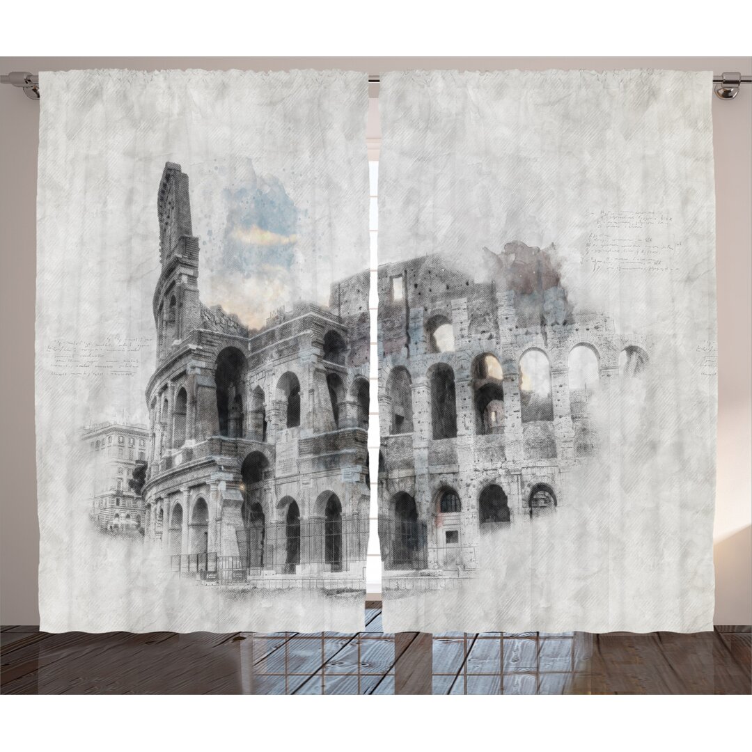 Rustikaler Vorhang, Colosseum Rom Sketch, Italien, Schwarz Beige