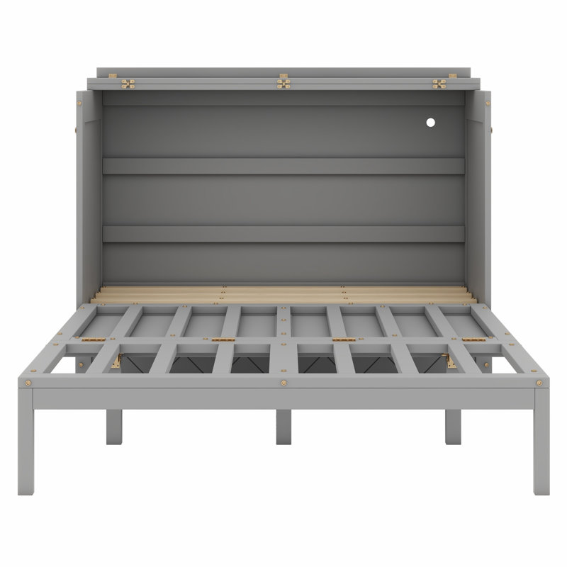 Lit escamotable moderne avec rangement mural et tiroir et ports USB, Gris