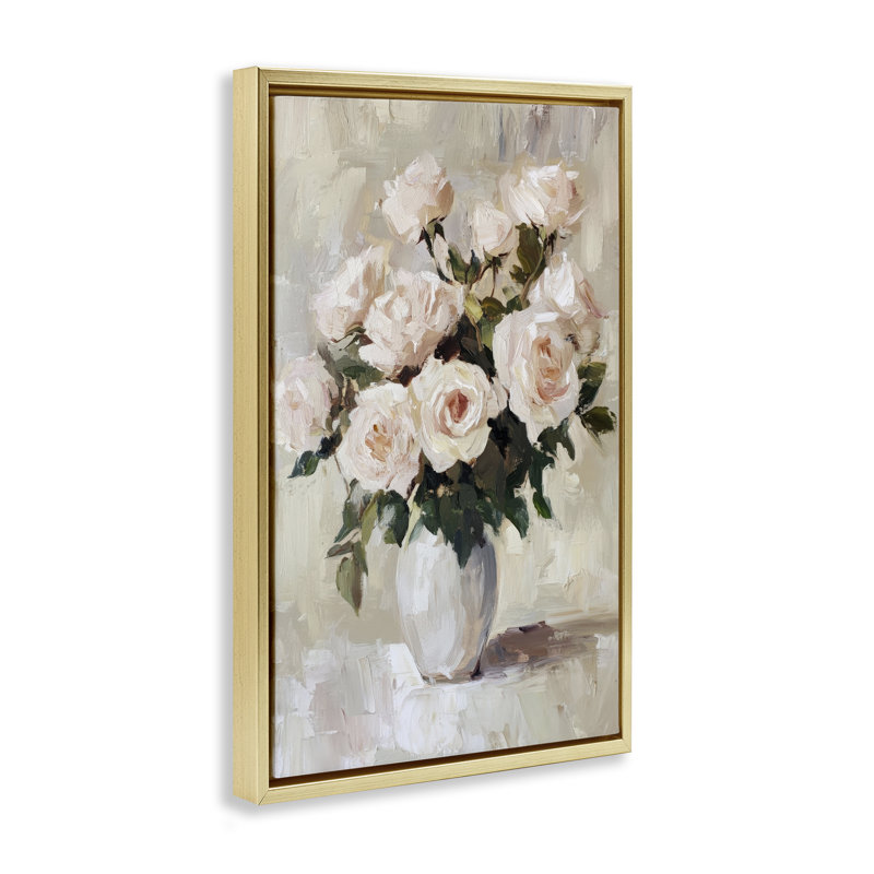 Cadre flottant dans un vase de fleurs Peachy Roses, design par Petal Prints Design, H 31 po x l 21 po