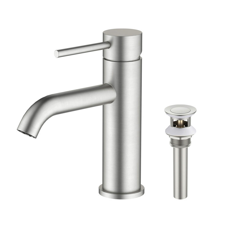 Single Handle Bathroom Sink Faucet with Pop Up Drain, Brushed Nickel