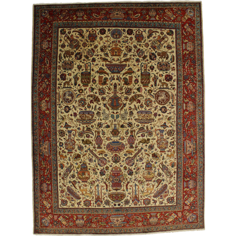 Cream Traditional 10X14 Tabriz Oriental Area Rug