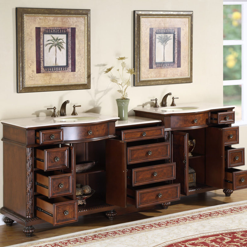 Meuble-lavabo double 90 po Akishia, Crème