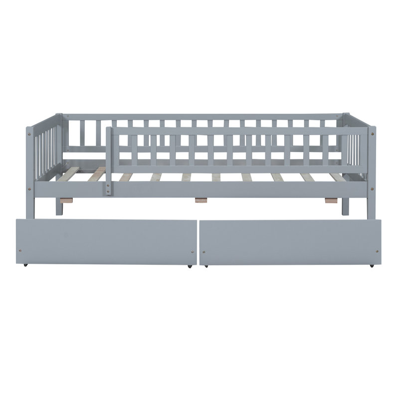 Daybed Wood Bed With Two Drawers, Gray, Twin