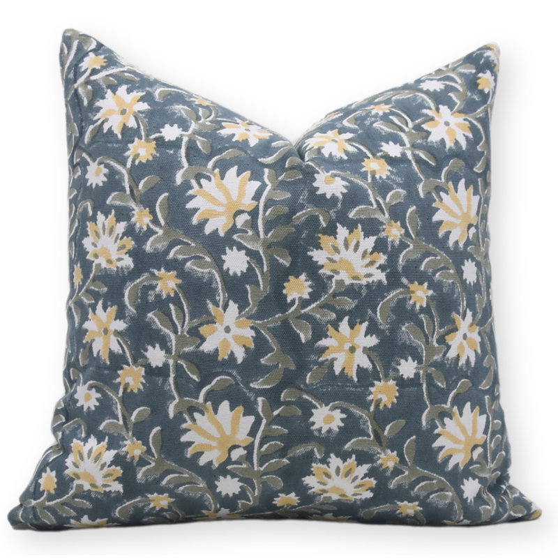 Housse de coussin en coton à motif bloc Fab Fabine - Aradhna, H 22 po x l 22 po, Bleu sarcelle