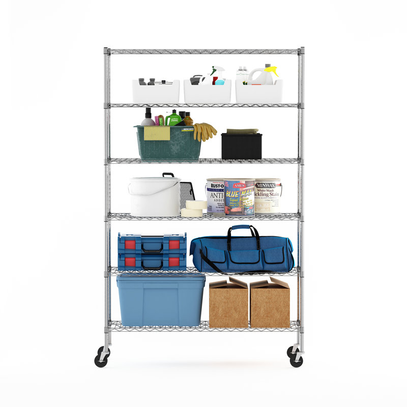 Cavazos 6-Tier Height Adjustable Steel Shelving Unit, 77" H x 48" W x 18" D, Stainless Steel