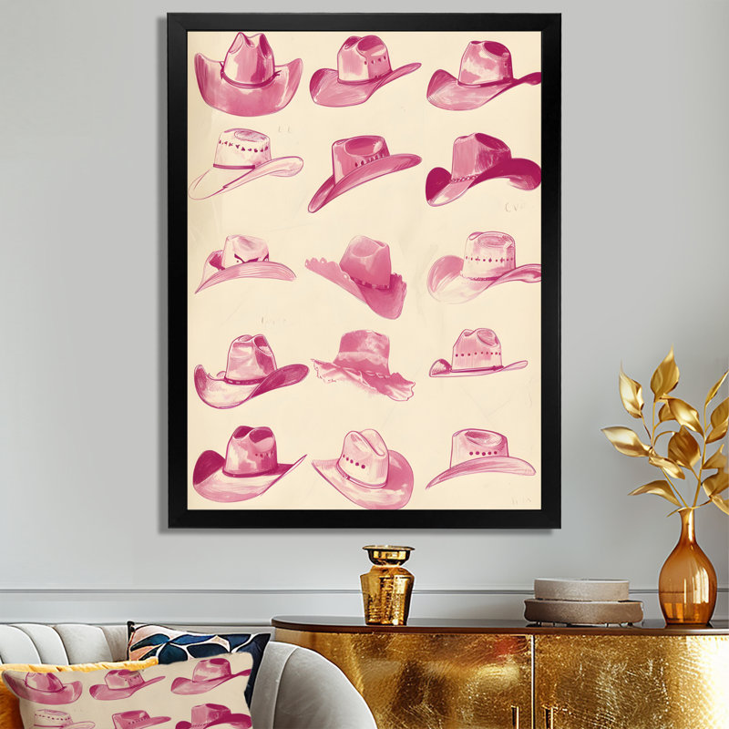 Décoration murale chapeaux de cowboys roses, Toile encadrée noire simple, H 44 po x l 34 po x P 1,5 po