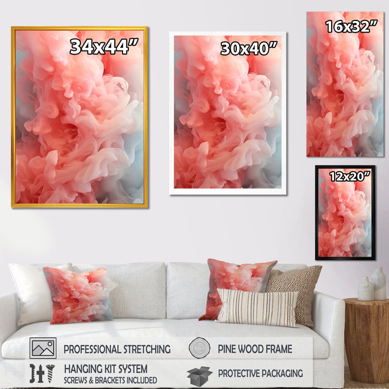 Rose poli radiance fumée I - impression d'art abstrait mural, Cadre flottant doré, H 32 po x l 24 po x P 1 po
