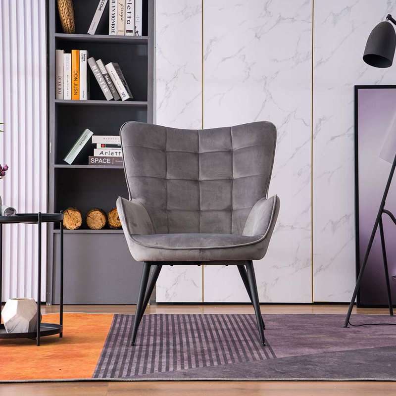 Juin Velvet Accent Chair, Grey