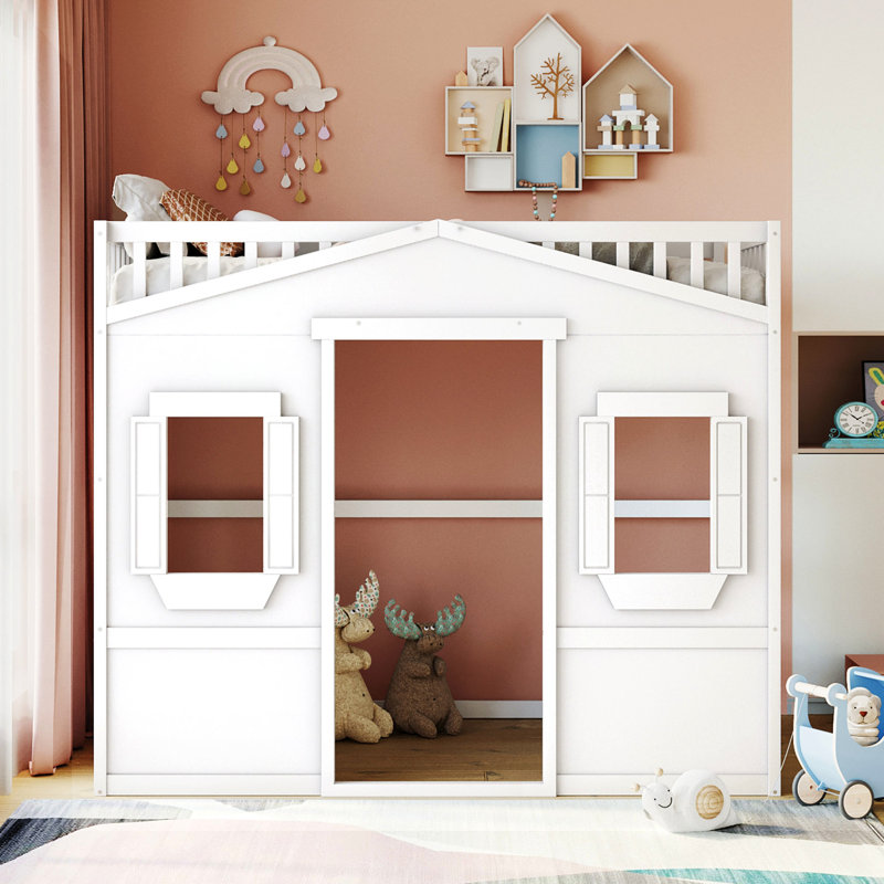 Lit mezzanine double en bois massif blanc avec une surface de couchage stable et confortable pour un look élégant, Lit double