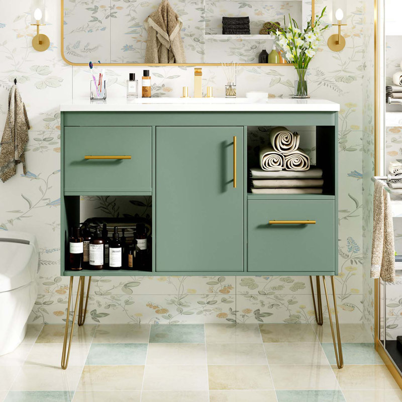 Meuble-lavabo de salle de bain avec lavabo en résine, armoire de salle de bain simple autoportante, armoire d'appoint