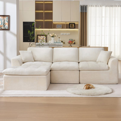 Canapé modulaire en nuage de 110 po pour le salon, canapé modulaire rembourré en L avec repose-pieds mobile, canapé en mousse à assise profonde à 3 places, canapé modulaire confortable pour la maison et l’appartement