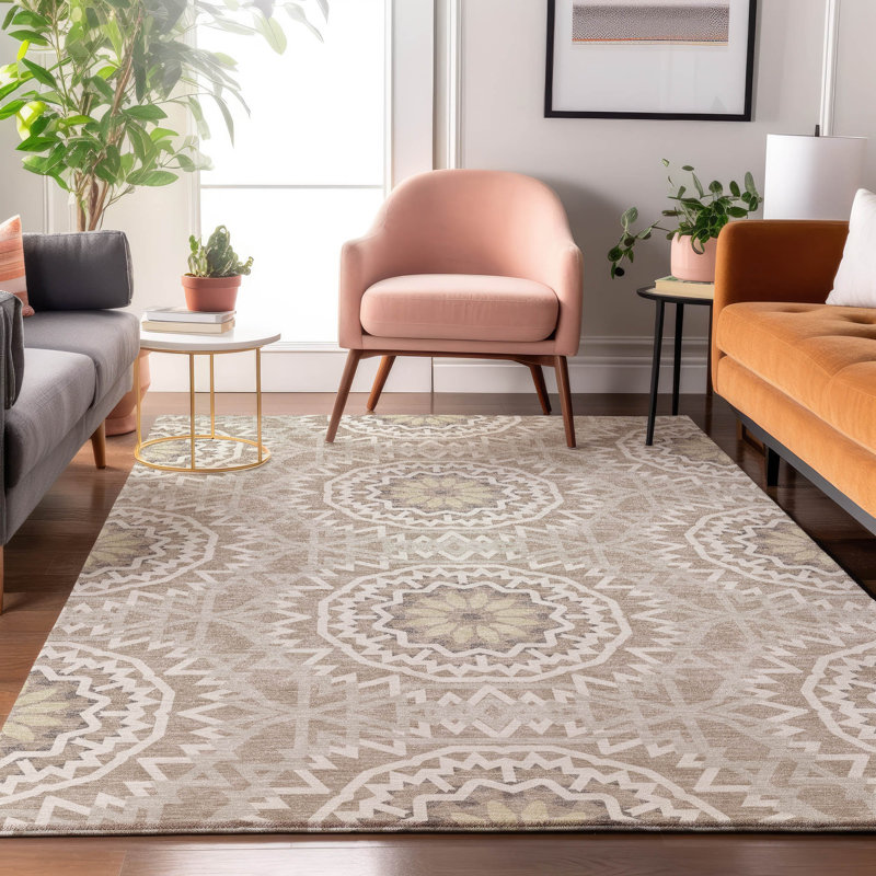 Addison Red Synthetic Washable Non-Slip Rectangular Rug